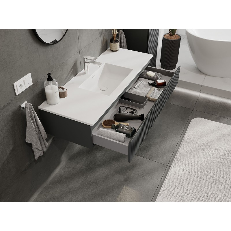 Mexen Rivel bathroom cabinet 120 cm with sink Otis, 1 drawer, fluted, matte graphite/white matte - 91A20-12023-1-BF66-W18M0
