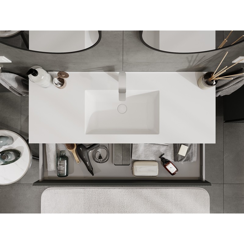 Mexen Rivel bathroom cabinet 120 cm with sink Otis, 1 drawer, fluted, matte graphite/white matte - 91A20-12023-1-BF66-W18M0