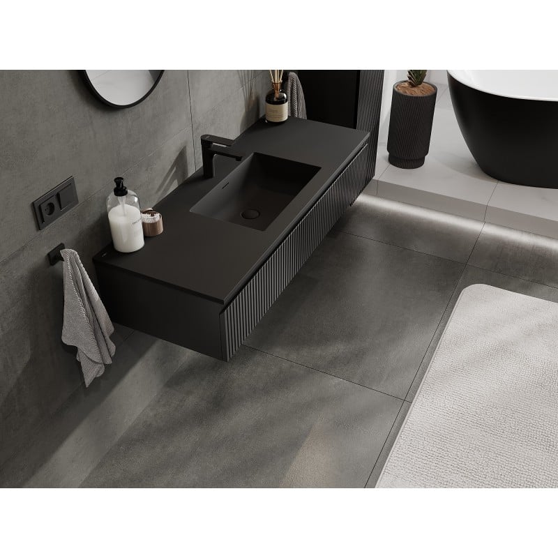 Mexen Rivel bathroom cabinet 120 cm with Otis sink, 1 drawer, fluted, black matte - 91A20-12023-1-BF71-W18M71