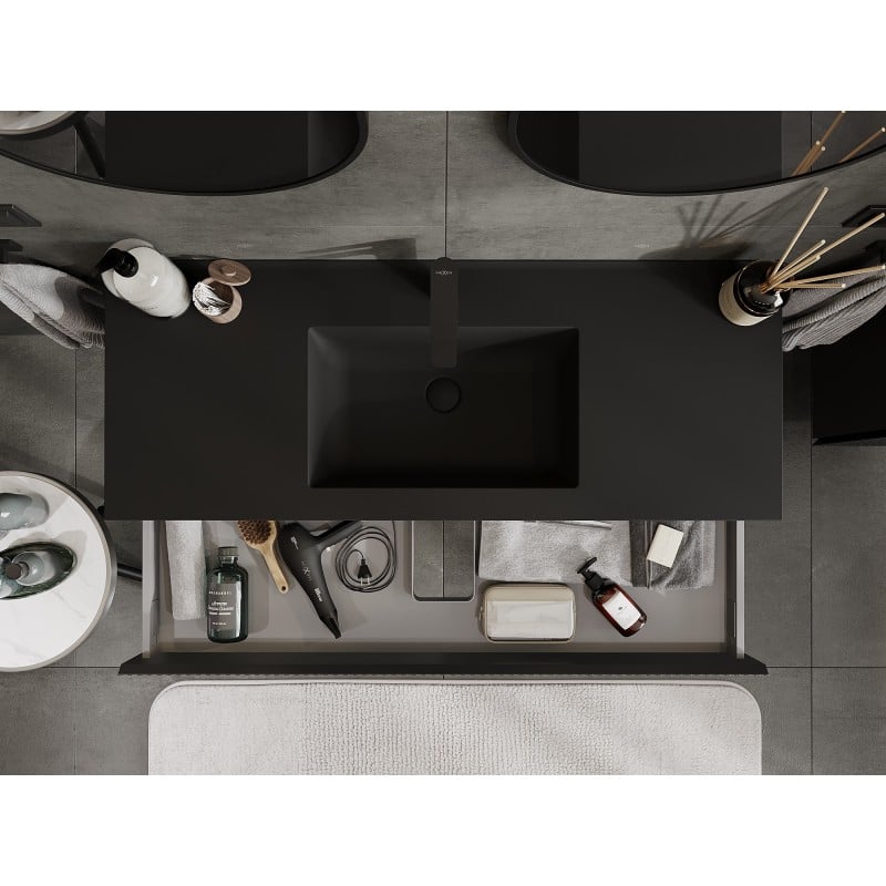 Mexen Rivel bathroom cabinet 120 cm with Otis sink, 1 drawer, fluted, black matte - 91A20-12023-1-BF71-W18M71