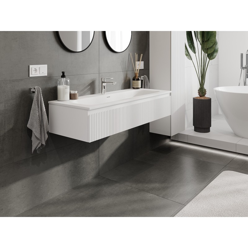 Mexen Rivel bathroom cabinet 120 cm with Vela washbasin, 1 drawer, grooved, white matt - 91A20-12023-1-BF01-W23M01