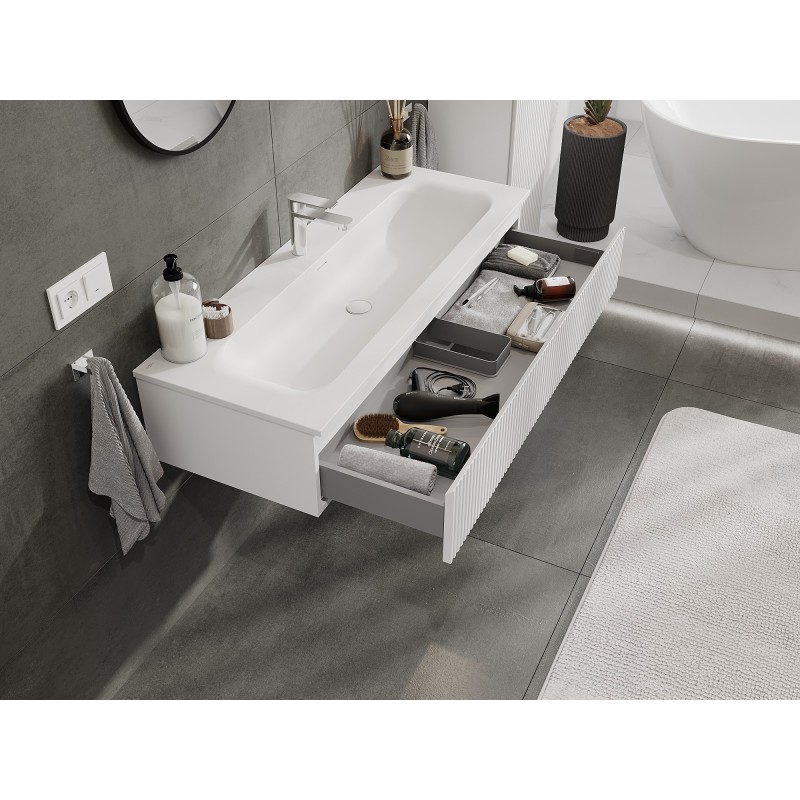 Mexen Rivel bathroom cabinet 120 cm with Vela washbasin, 1 drawer, grooved, white matt - 91A20-12023-1-BF01-W23M01