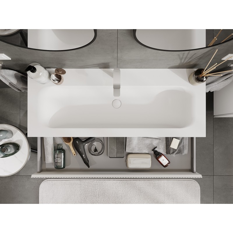 Mexen Rivel bathroom cabinet 120 cm with Vela washbasin, 1 drawer, grooved, white matt - 91A20-12023-1-BF01-W23M01