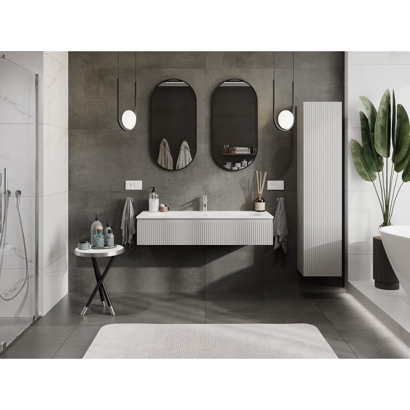 Mexen Rivel bathroom cabinet 120 cm with sink Vela, 1 drawer, fluted, gray matte/white matte - 91A20-12023-1-BF62-W23M01
