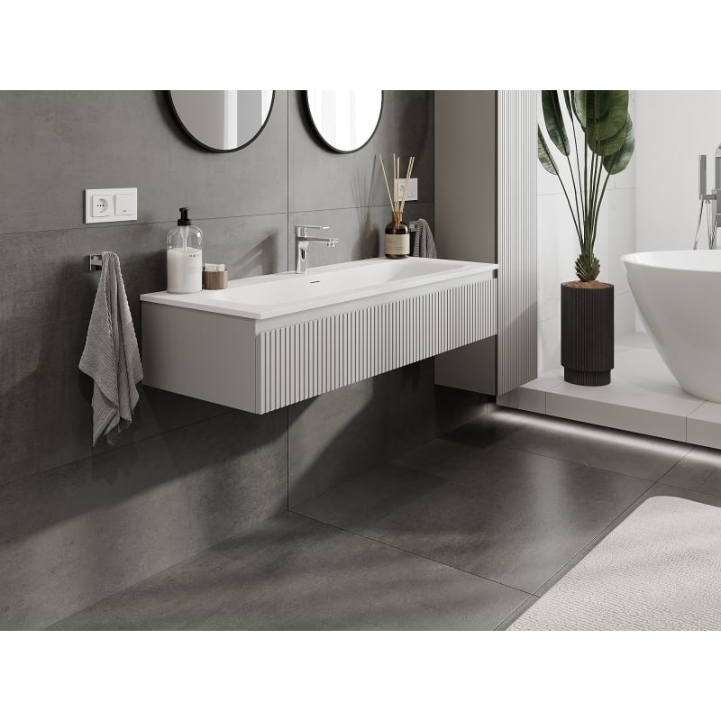 Mexen Rivel bathroom cabinet 120 cm with sink Vela, 1 drawer, fluted, gray matte/white matte - 91A20-12023-1-BF62-W23M01