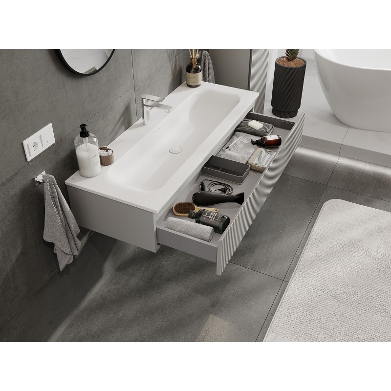 Mexen Rivel bathroom cabinet 120 cm with Vela sink, 1 drawer, grooved, grey matt/white matt - 91A20-12023-1-BF62-W23M01