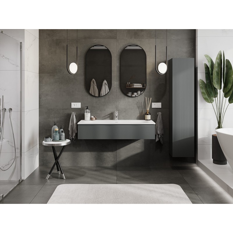 Mexen Rivel bathroom cabinet 120 cm with sink Vela, 1 drawer, grooved, matte graphite/white matte - 91A20-12023-1-BF66-W23M0