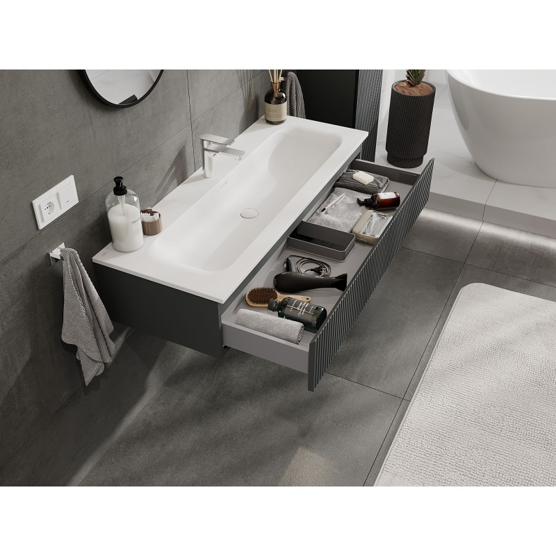 Mexen Rivel bathroom cabinet 120 cm with sink Vela, 1 drawer, grooved, matte graphite/white matte - 91A20-12023-1-BF66-W23M0