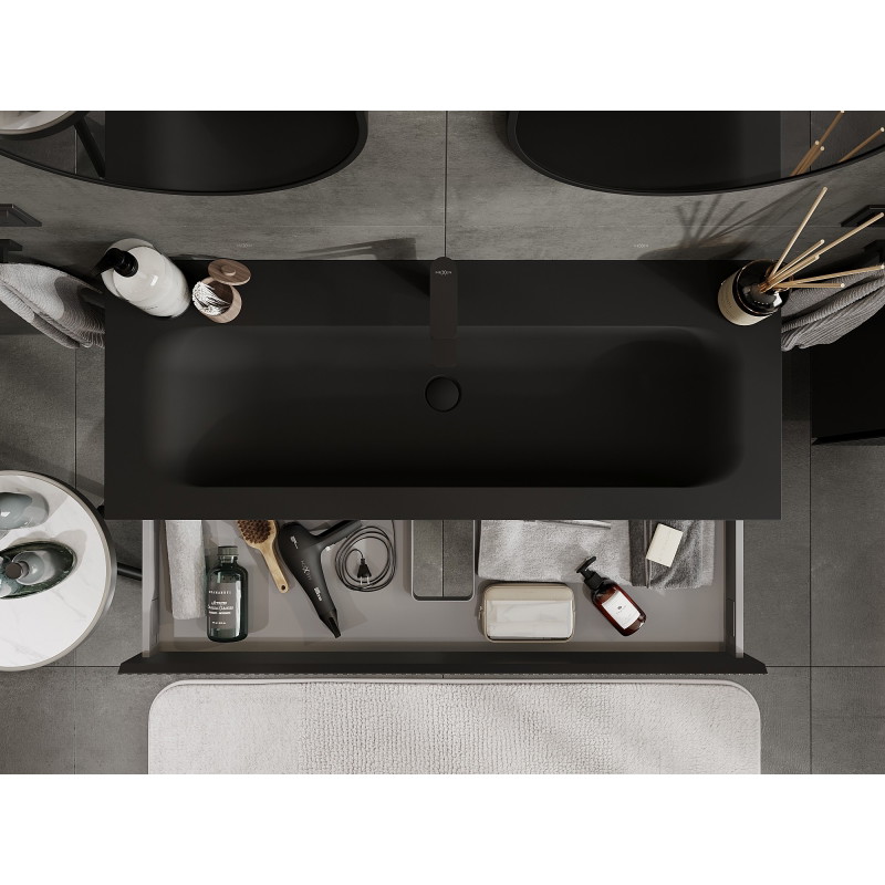 Mexen Rivel 120 cm bathroom cabinet with Vela sink, 1 drawer, grooved, matte black - 91A20-12023-1-BF71-W23M71