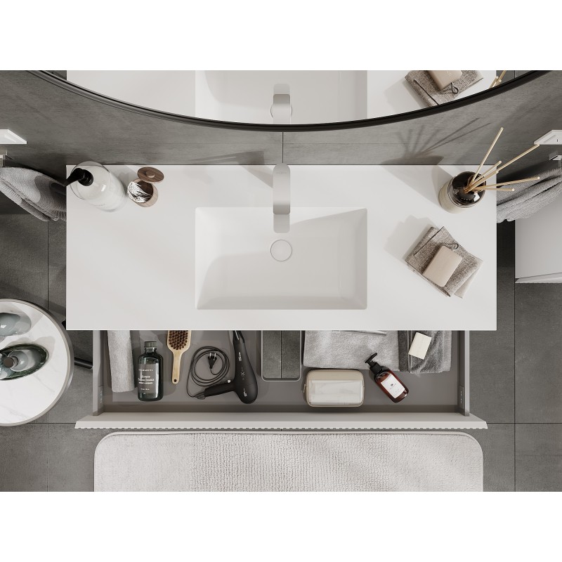 Mexen Rivel 120 cm Bathroom Cabinet with Otis Sink, 2 Drawers, Fluted, White Matte - 91A20-12047-2-BFF01-W18M01