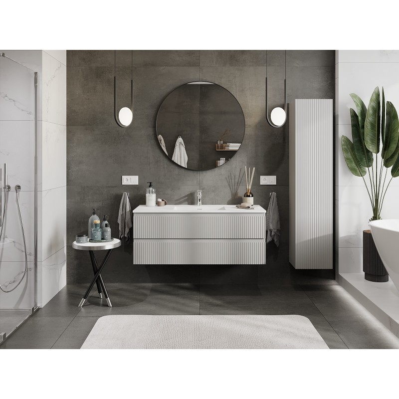 Mexen Rivel bathroom cabinet 120 cm with sink Otis, 2 drawers, fluted, gray matte/white matte - 91A20-12047-2-BFF62-W18M0