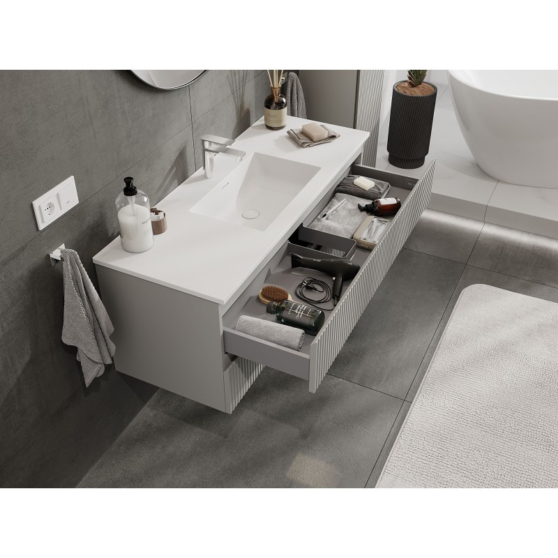 Mexen Rivel bathroom cabinet 120 cm with sink Otis, 2 drawers, fluted, gray matte/white matte - 91A20-12047-2-BFF62-W18M0