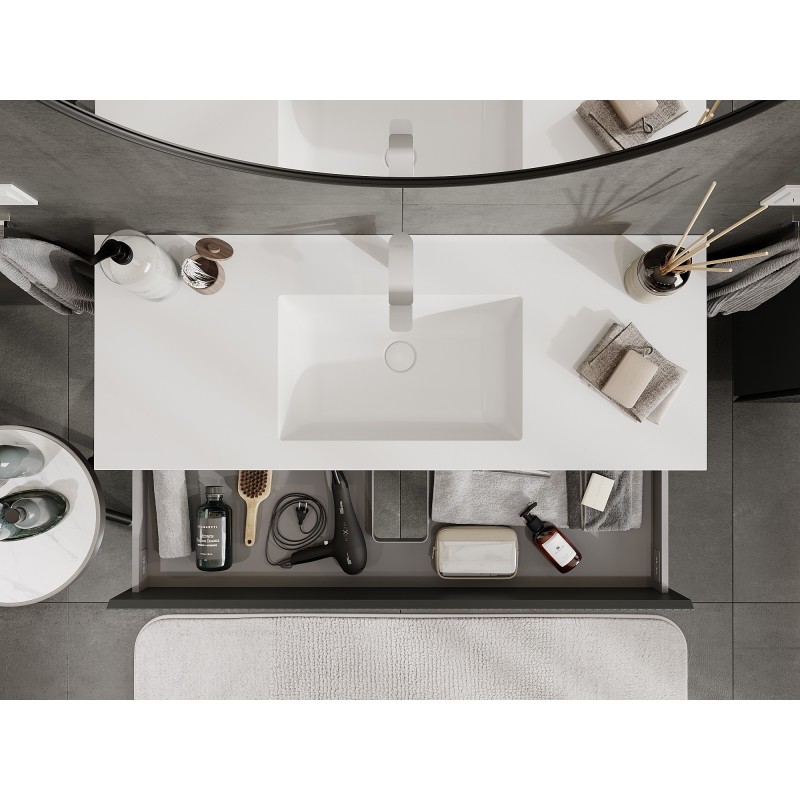 Mexen Rivel bathroom cabinet 120 cm with Otis sink, 2 drawers, fluted, matte graphite/white matte - 91A20-12047-2-BFF66-W18M