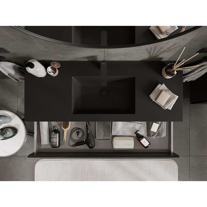 Mexen Rivel 120 cm Bathroom Cabinet with Otis Basin, 2 Drawers, Grooved, Black Matte - 91A20-12047-2-BFF71-W18M71