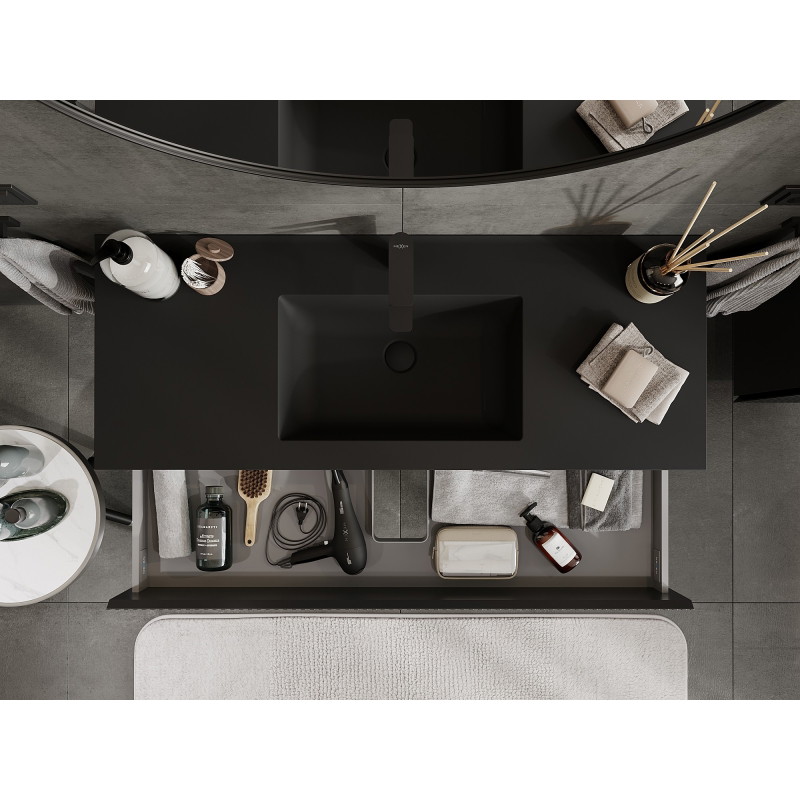 Mexen Rivel 120 cm bathroom cabinet with Otis washbasin, 2 drawers, fluted, matte black - 91A20-12047-2-BFF71-W18M71