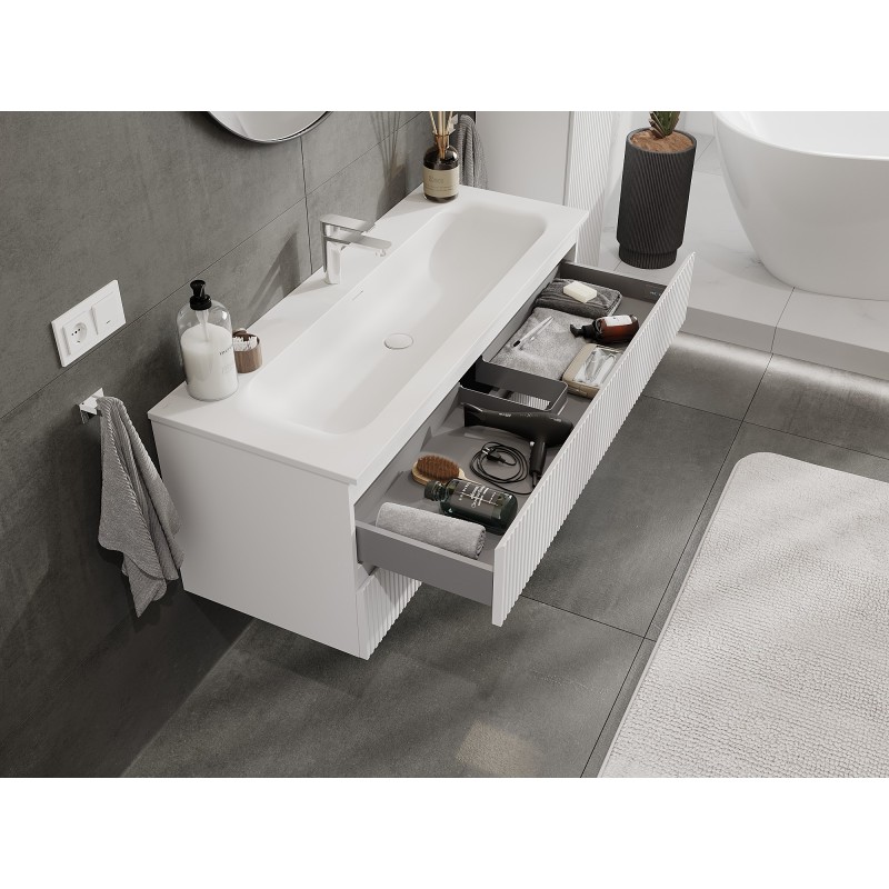 Mexen Rivel 120 cm Bathroom Cabinet with Vela Sink, 2 Drawers, Fluted, White Matte - 91A20-12047-2-BFF01-W23M01