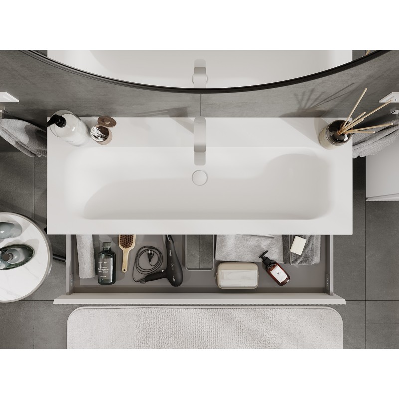 Mexen Rivel 120 cm Bathroom Cabinet with Vela Sink, 2 Drawers, Fluted, White Matte - 91A20-12047-2-BFF01-W23M01