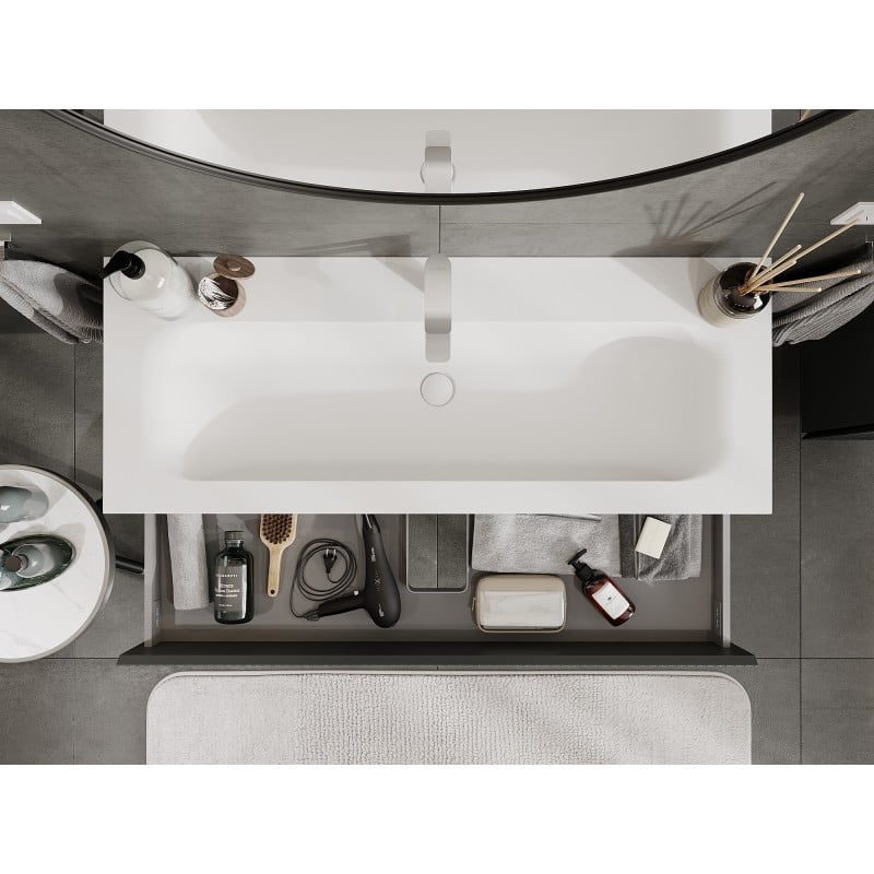 Mexen Rivel bathroom cabinet 120 cm with sink Vela, 2 drawers, fluted, matte graphite/white matte - 91A20-12047-2-BFF66-W23M