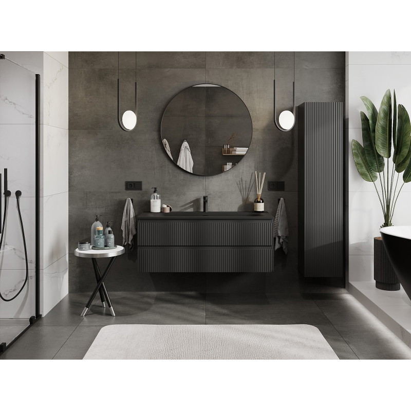 Mexen Rivel bathroom cabinet 120 cm with Vela sink, 2 drawers, grooved, black matte - 91A20-12047-2-BFF71-W23M71