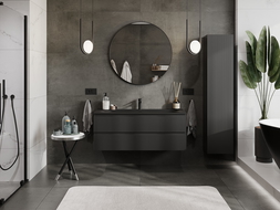 Mexen Rivel 120 cm bathroom cabinet with Vela washbasin, 2 drawers, fluted, black matte - 91A20-12047-2-BFF71-W23M71