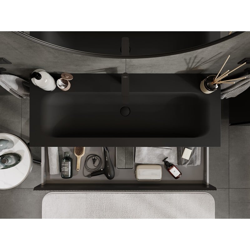 Mexen Rivel 120 cm bathroom cabinet with Vela washbasin, 2 drawers, fluted, black matte - 91A20-12047-2-BFF71-W23M71