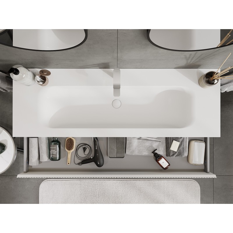 Mexen Rivel bathroom cabinet 140 cm with Vela basin, 1 drawer, grooved, matt white - 91A20-14023-1-BF01-W23M01
