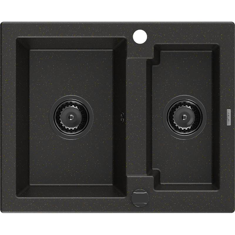 Mexen Carlos 1.5-compartment granite sink 582 x 475 mm, Black/Gold metallic, siphon Black - 6518581500-75-B