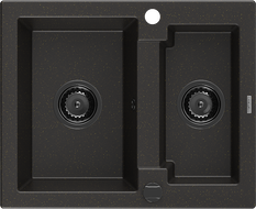 Mexen Carlos granite kitchen sink 1.5-bowl 582 x 475 mm, black/gold metallic, black siphon - 6518581500-75-B