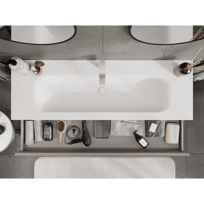 Mexen Rivel 140 cm Bathroom Cabinet with Vela Sink, 1 Drawer, Fluted, Grey Matte/White Matte - 91A20-14023-1-BF62-W23M01