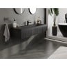 Mexen Rivel bathroom cabinet 140 cm with Vela sink, 1 drawer, fluted, black matte - 91A20-14023-1-BF71-W23M71