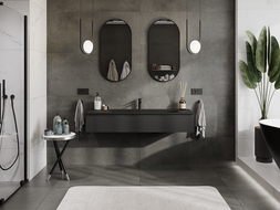 Mexen Rivel bathroom cabinet 140 cm with Vela sink, 1 drawer, fluted, black matte - 91A20-14023-1-BF71-W23M71