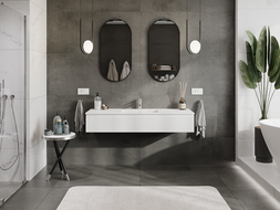 Mexen Rivel 140 cm bathroom cabinet with Otis sink, 1 drawer, ribbed, white matte - 91A20-14023-1-BF01-W18M01