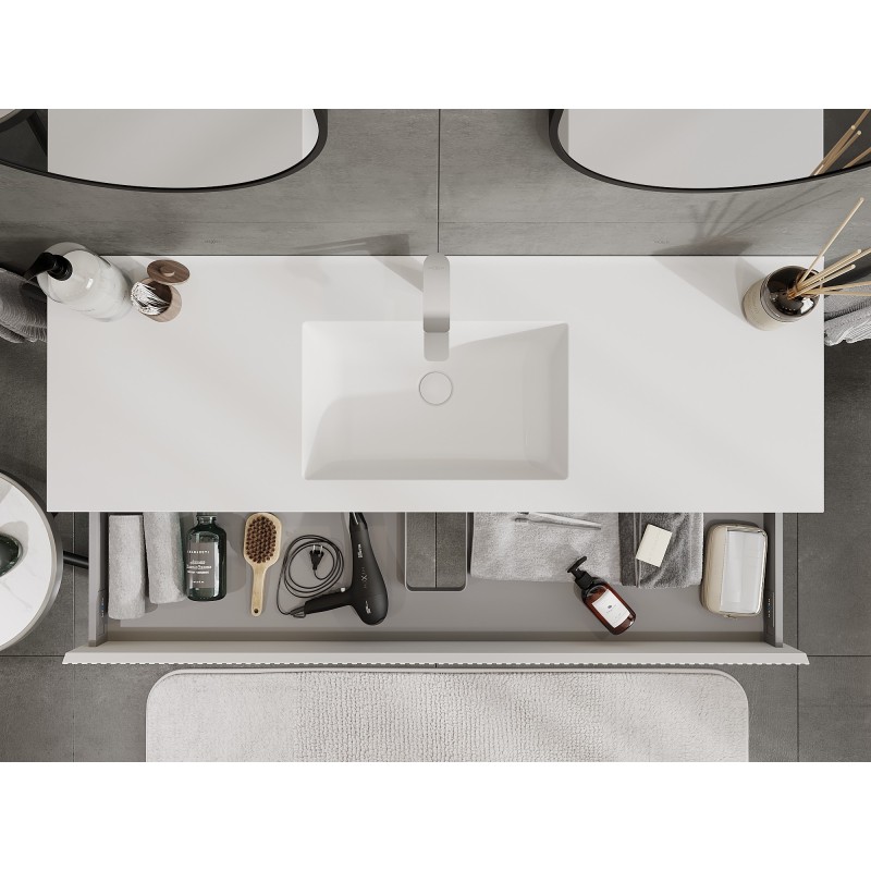 Mexen Rivel 140 cm bathroom cabinet with Otis sink, 1 drawer, ribbed, white matte - 91A20-14023-1-BF01-W18M01