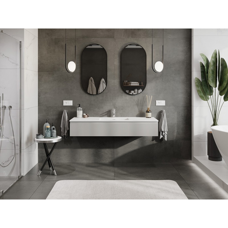 Mexen Rivel 140 cm Bathroom Cabinet with Sink Otis, 1 Drawer, Fluted, Gray Matte/White Matte - 91A20-14023-1-BF62-W18M01