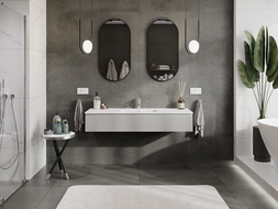 Mexen Rivel 140 cm Bathroom Cabinet with Otis Sink, 1 Drawer, Fluted, Grey Matte/White Matte - 91A20-14023-1-BF62-W18M01