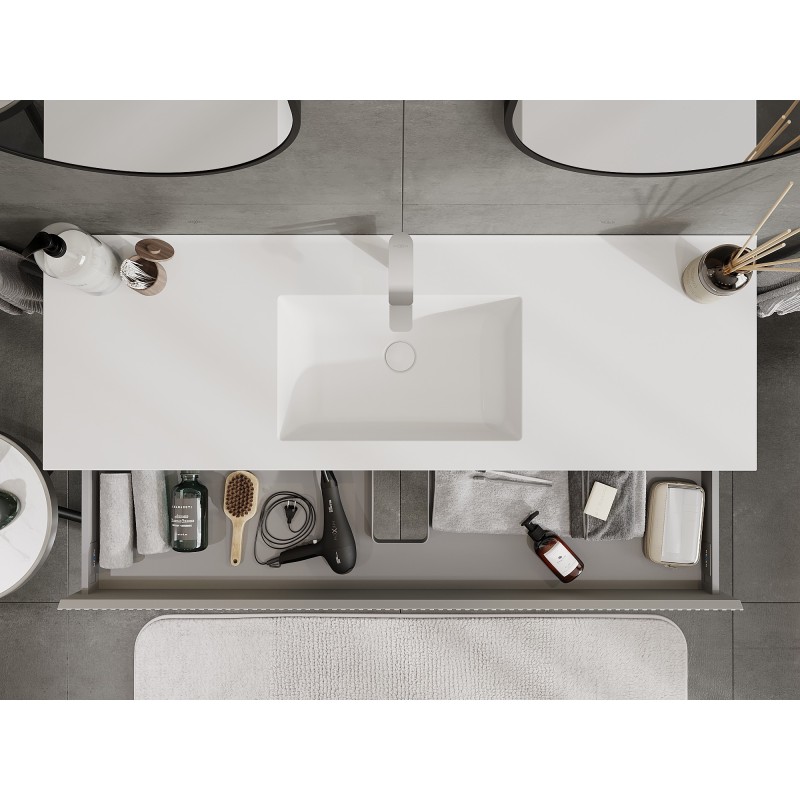 Mexen Rivel 140 cm Bathroom Cabinet with Otis Sink, 1 Drawer, Fluted, Grey Matte/White Matte - 91A20-14023-1-BF62-W18M01