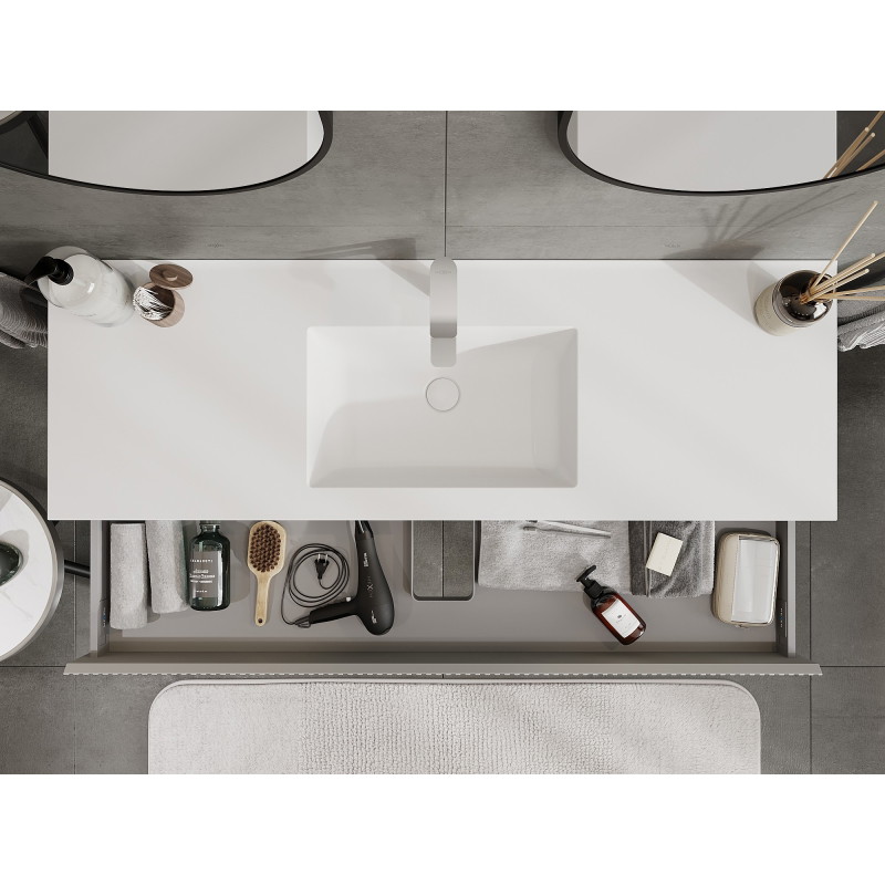 Mexen Rivel 140 cm Bathroom Cabinet with Sink Otis, 1 Drawer, Fluted, Gray Matte/White Matte - 91A20-14023-1-BF62-W18M01