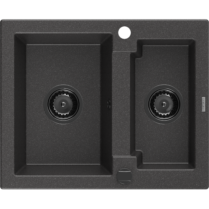 Mexen Carlos 1.5-compartment granite sink 582 x 475 mm, spotted black, siphon Black - 6518581500-76-B