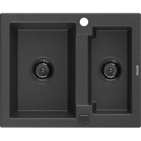 Mexen Carlos 1.5-compartment granite sink 582 x 475 mm, spotted black, siphon Black - 6518581500-76-B