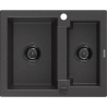 Mexen Carlos granite sink 1.5-bowl 582 x 475 mm, black speckled, black siphon - 6518581500-76-B