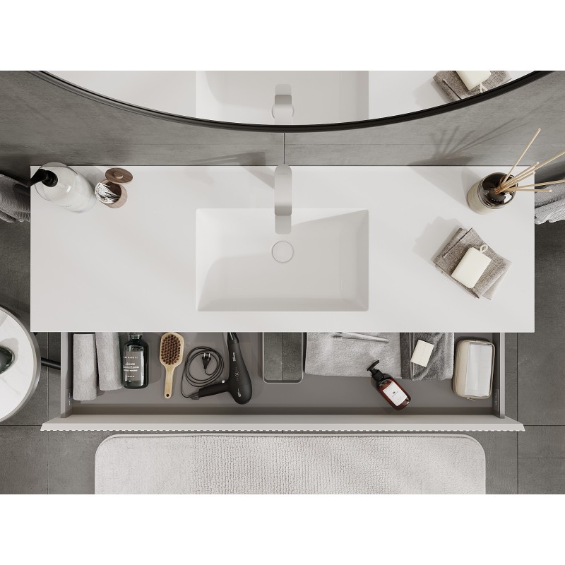 Mexen Rivel 140 cm Bathroom Cabinet with Otis Sink, 2 Drawers, Fluted, White Matte - 91A20-14047-2-BFF01-W18M01