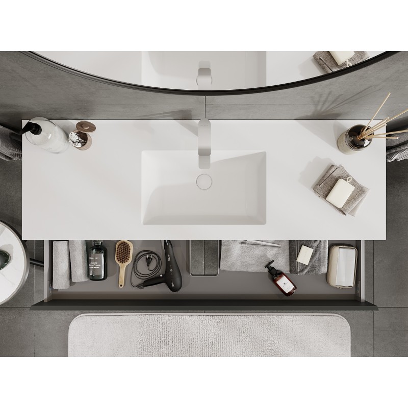 Mexen Rivel bathroom cabinet 140 cm with sink Otis, 2 drawers, fluted, graphite matte/white matte - 91A20-14047-2-BFF66-W18M