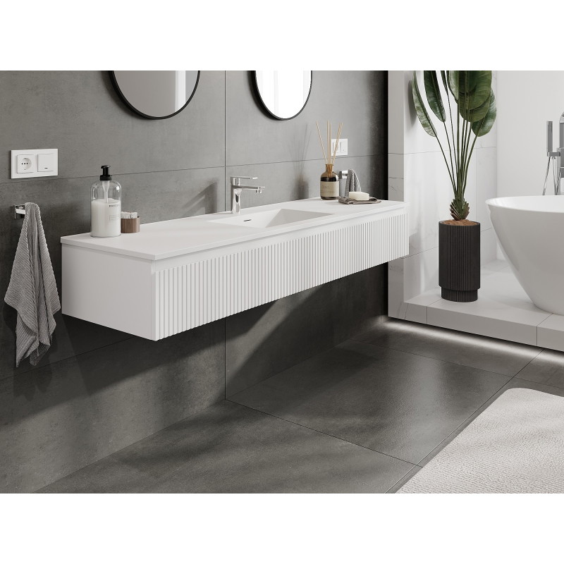 Mexen Rivel 160 cm Bathroom Cabinet with Sink Otis, 1 Drawer, Grooved, White Matte - 91A20-16023-1-BF01-W18M01