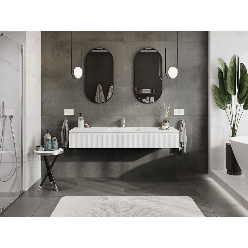 Mexen Rivel 160 cm Bathroom Cabinet with Sink Otis, 1 Drawer, Grooved, White Matte - 91A20-16023-1-BF01-W18M01