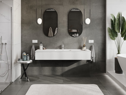 Mexen Rivel 160 cm bathroom cabinet with Otis sink, 1 drawer, fluted, white matt - 91A20-16023-1-BF01-W18M01