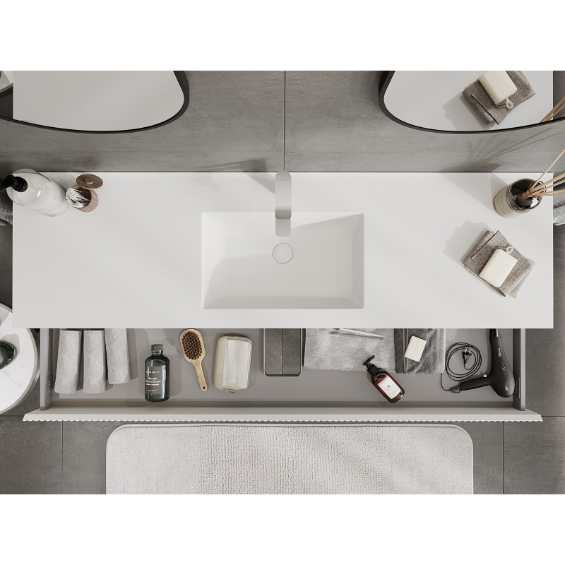 Mexen Rivel 160 cm Bathroom Cabinet with Sink Otis, 1 Drawer, Grooved, White Matte - 91A20-16023-1-BF01-W18M01