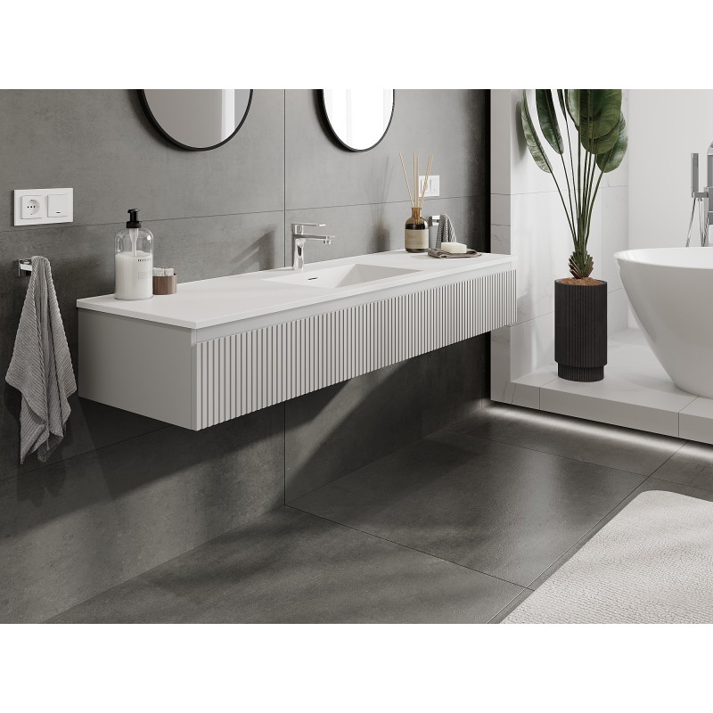 Mexen Rivel 160 cm Bathroom Cabinet with Otis Sink, 1 Drawer, Fluted, Grey Matte/White Matte - 91A20-16023-1-BF62-W18M01