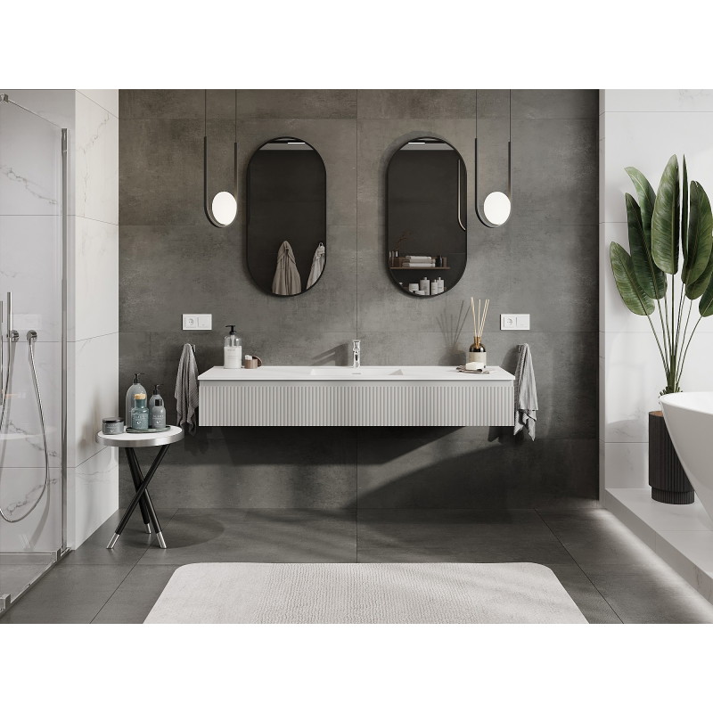 Mexen Rivel 160 cm Bathroom Cabinet with Otis Sink, 1 Drawer, Fluted, Grey Matte/White Matte - 91A20-16023-1-BF62-W18M01