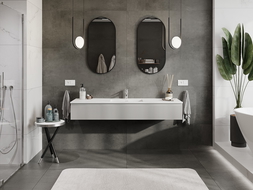 Mexen Rivel bathroom cabinet 160 cm with Otis sink, 1 drawer, grooved, grey matte/white matte - 91A20-16023-1-BF62-W18M01