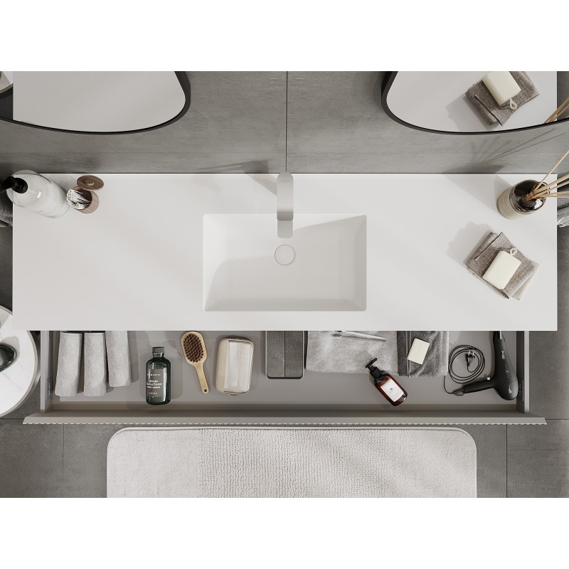 Mexen Rivel 160 cm Bathroom Cabinet with Otis Sink, 1 Drawer, Fluted, Grey Matte/White Matte - 91A20-16023-1-BF62-W18M01